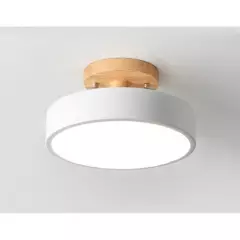 HOME NEAT - Lámpara de techo LED de 18cm con base de madera - Blanco