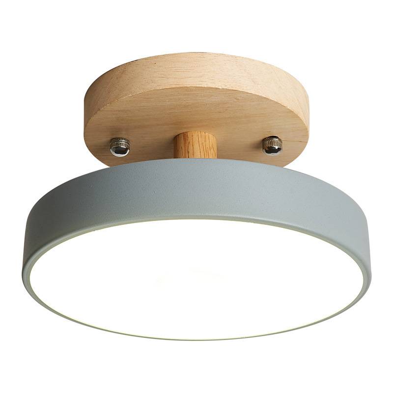 GENERICO - Led lámpara de techo moderna ø18cm base de madera 3 colores - Gris