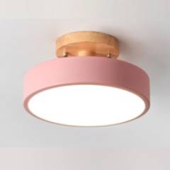 HOME NEAT - Lámpara de techo LED de 18cm con base de madera - Rosa