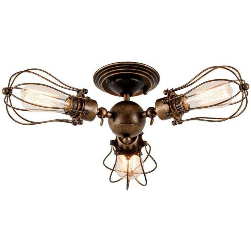 HOME NEAT - Lámpara de techo vintage 3 cabeza de jaula lámpara colgante óxido