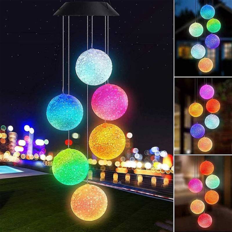 GENERICO - Lámpara de campanas de viento solar que cambian de color bola cristal