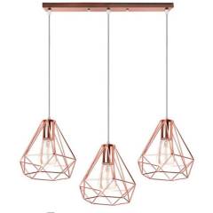 HOME NEAT - Lámpara colgante de techo diamante 3-cabezas Moderno Oro Rosa