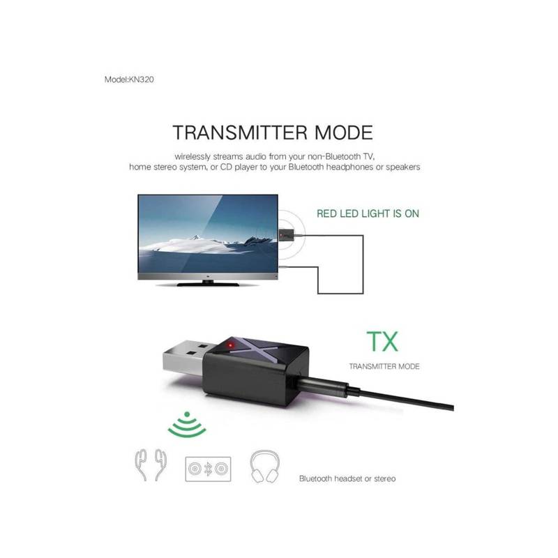 GENERICO Transmisor Adaptador Audio Bluetooth 3.5mm Auxiliar Smart Tv  GENERICO