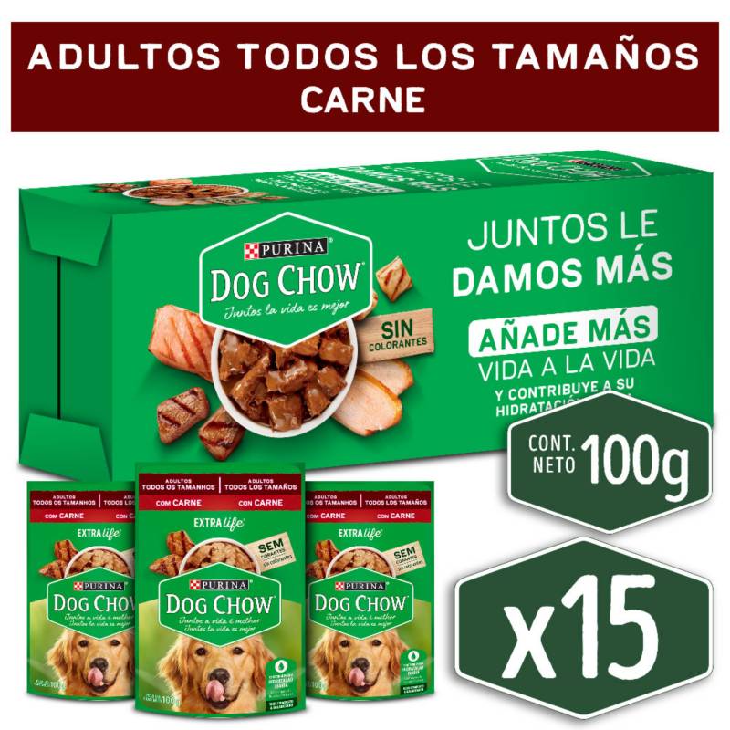 DOG CHOW - Pack x15 Alimento húmedo para perro DOG CHOW® Adultos con Carne sobre 100g