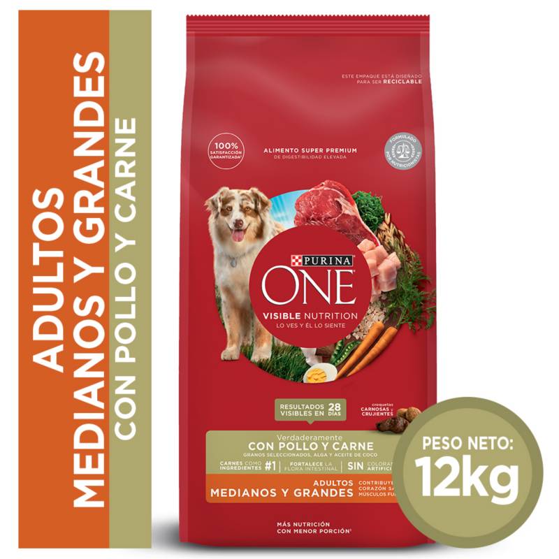 PURINA ONE - Alimento seco perro Adulto Mediano y Grande Pollo Carne 12kg