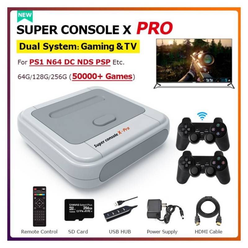 GENERICO - Consola x pro retro videojuegos vídeo de tv 4k hd wifi para ps1 n64 dc