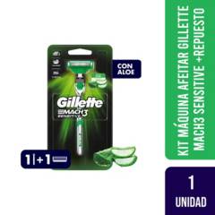 GILLETTE - Kit Maquina Afeitar Mach3 Sensitive +Repuesto Gillette