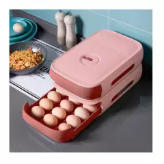 UNIVERSAL - Bandeja organizadora de huevos con cajón deslizable rosa