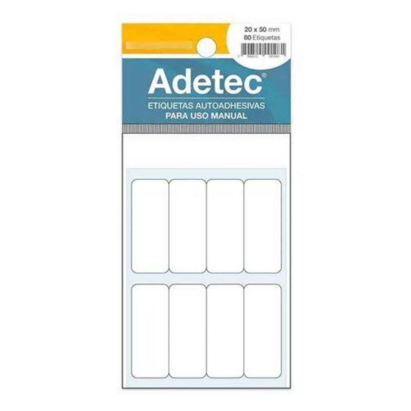 ADETEC - 80 Etiquetas Manual Adetec Rectangular Blanca 20x50 Mm