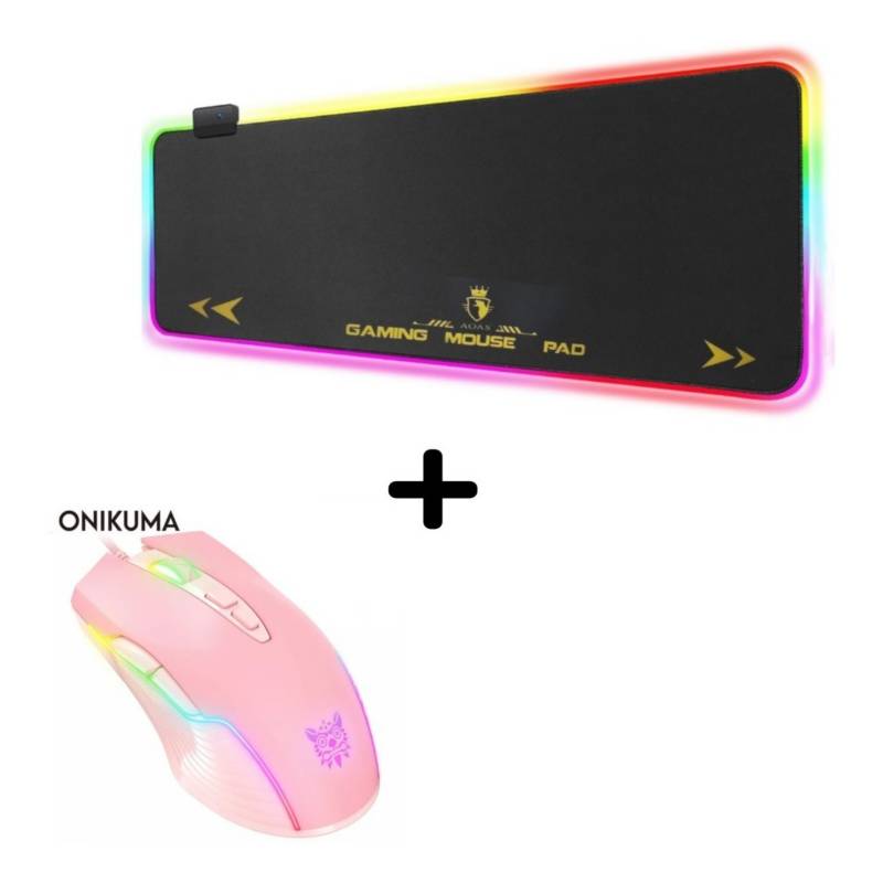 ONIKUMA - Pack Mouse Pad Gamer AOAS Led Rgb Xl + Mouse Gamer Onikuma PINK