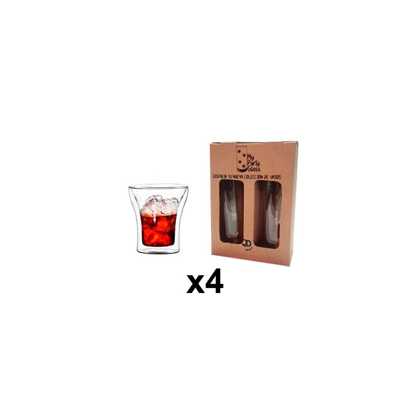 Pack X4 Taza Vaso Doble Pared Café 350ml Vidrio Borosilicato