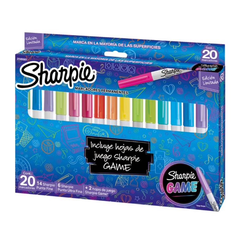 SHARPIE - Marcadores Sharpie Game 20 Colores Edición Limitada + 2hojas