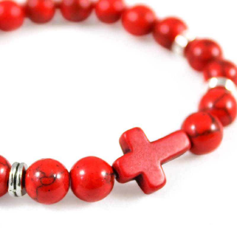 MILLAM Pulsera Roja Protección Crucifijo Elástica 