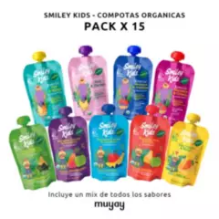 SMILEY KIDS - Pack 15 Unidades - Compotas Orgánicas Smiley Kids