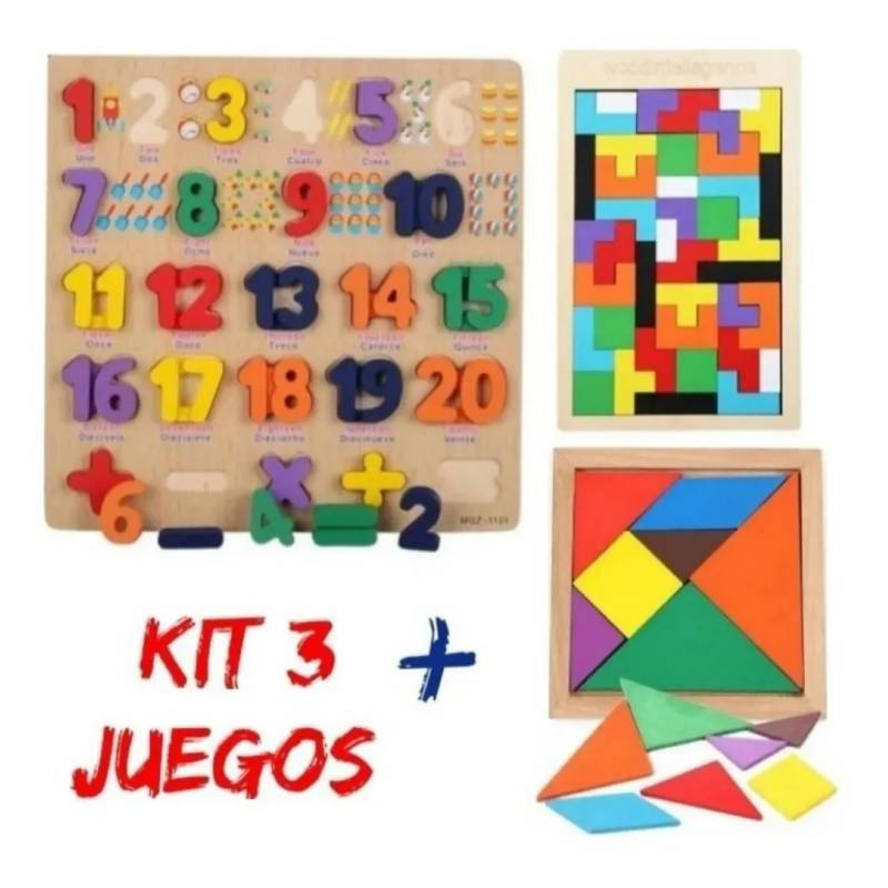 Pack 3 Rompecabezas Puzzle Madera Juego Didáctico Matemática