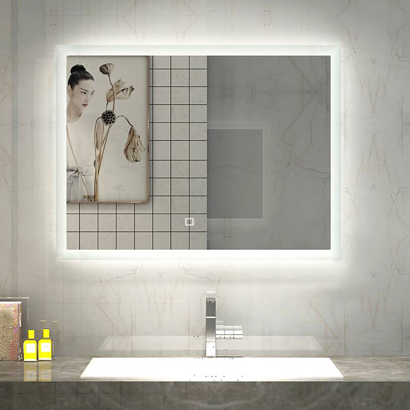 Espejo LED redondo de madera de 24 pulgadas con luces, marco de madera,  espejo iluminado redondo para pared de baño, espejos iluminados redondos de