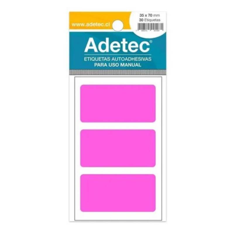 ADETEC - 30 Etiquetas Manual Rectangular Mix Fluor 35x70 Mm