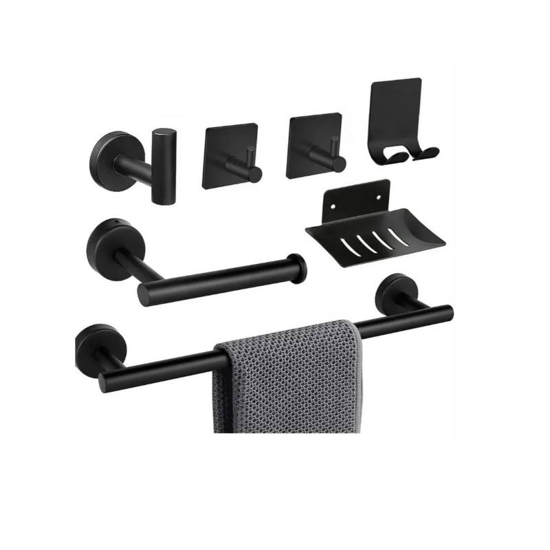 Juego de accesorios de baño de 7 piezas, accesorios de baño negro