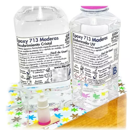 EASY EPOX - Resina Epoxica Para Maderas Transparente 1 Litro + 1 Color.