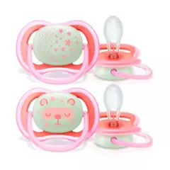 AVENT - Pack X2 Chupete Avent Ultra Air Night 6-18m Rosado