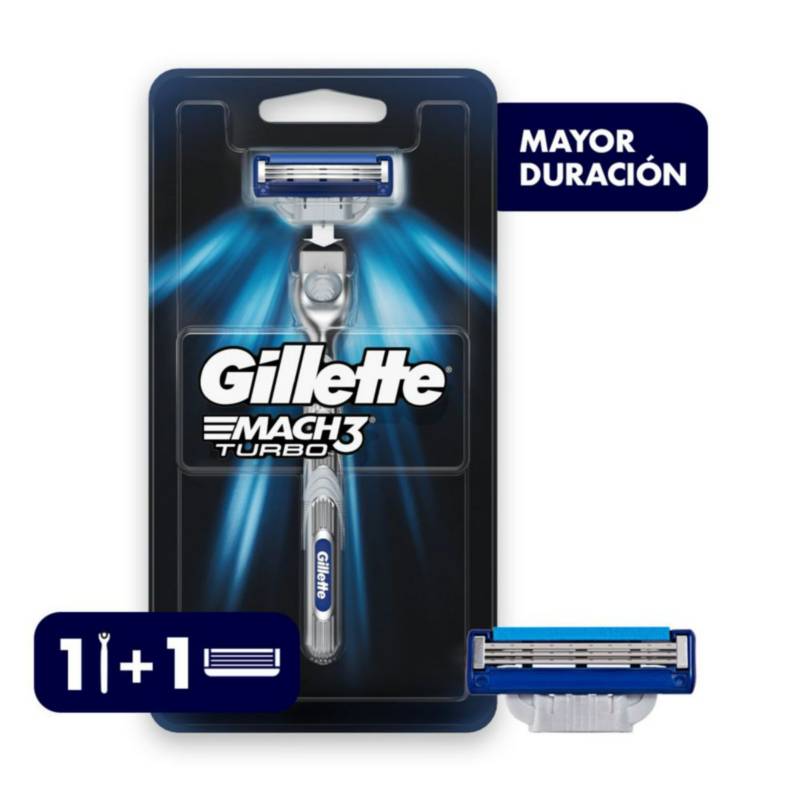 GILLETTE - Máquina de Afeitar Gillette Mach3 Turbo + 1 Respuesto + 1Kit