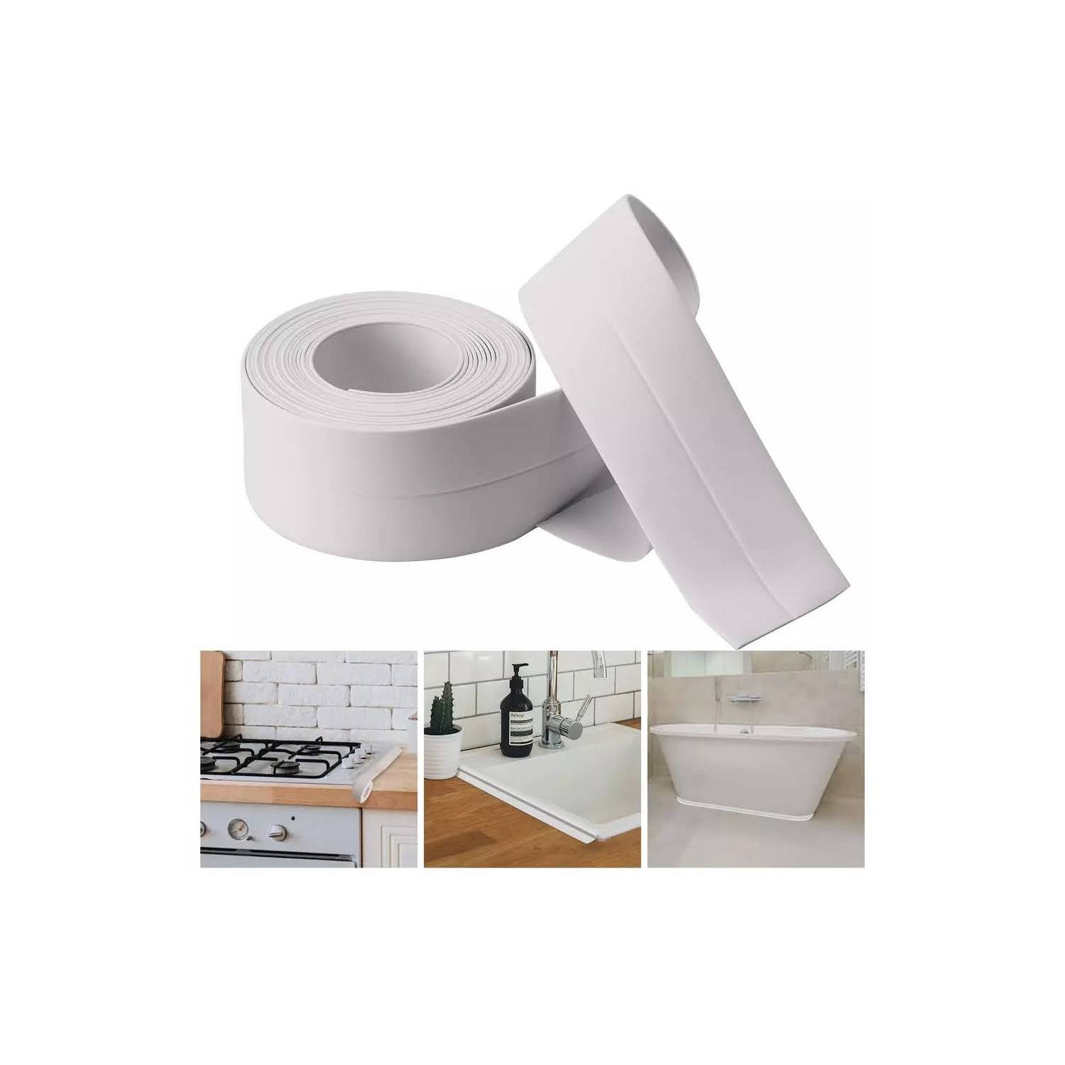 Cinta de sellado autoadhesiva de PVC para baño y cocina, cinta de calafateo  impermeable, color blanco