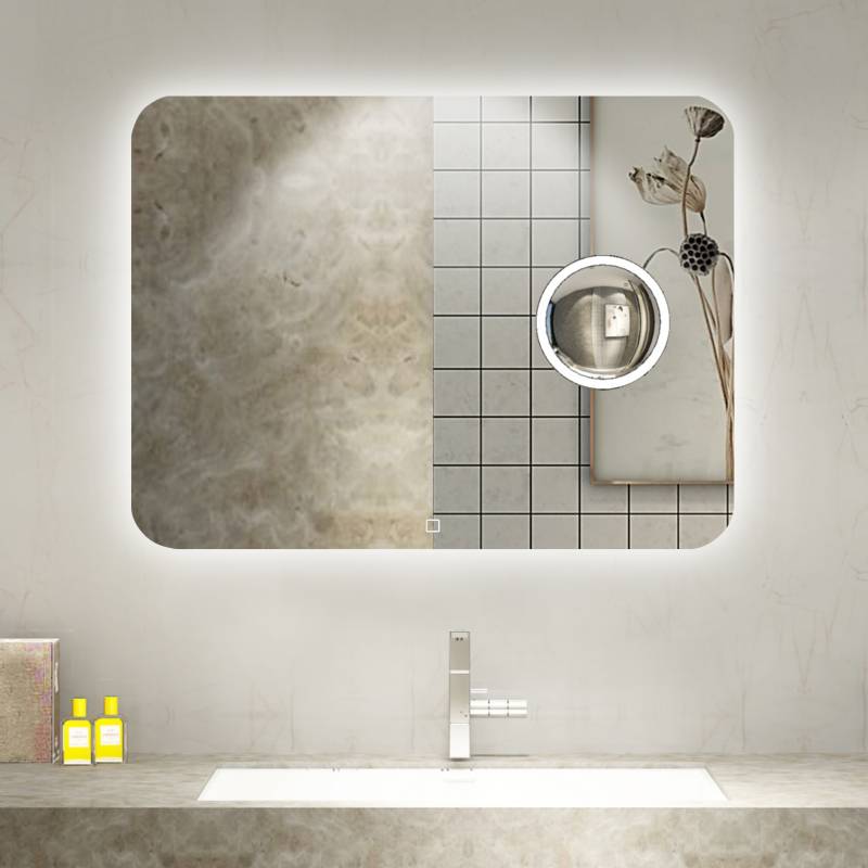 Espejo de baño con iluminación led, desempañante y zoom 4 aumentos 100x80cm  - M001 - Kreamac Griferia