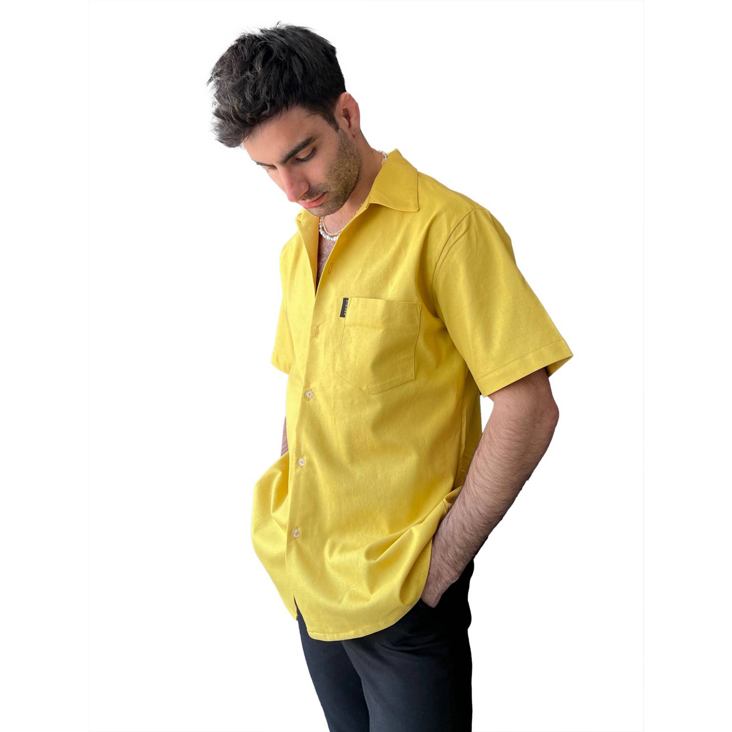 Camisa Lino Manga Corta Amarilla Montu | falabella.com