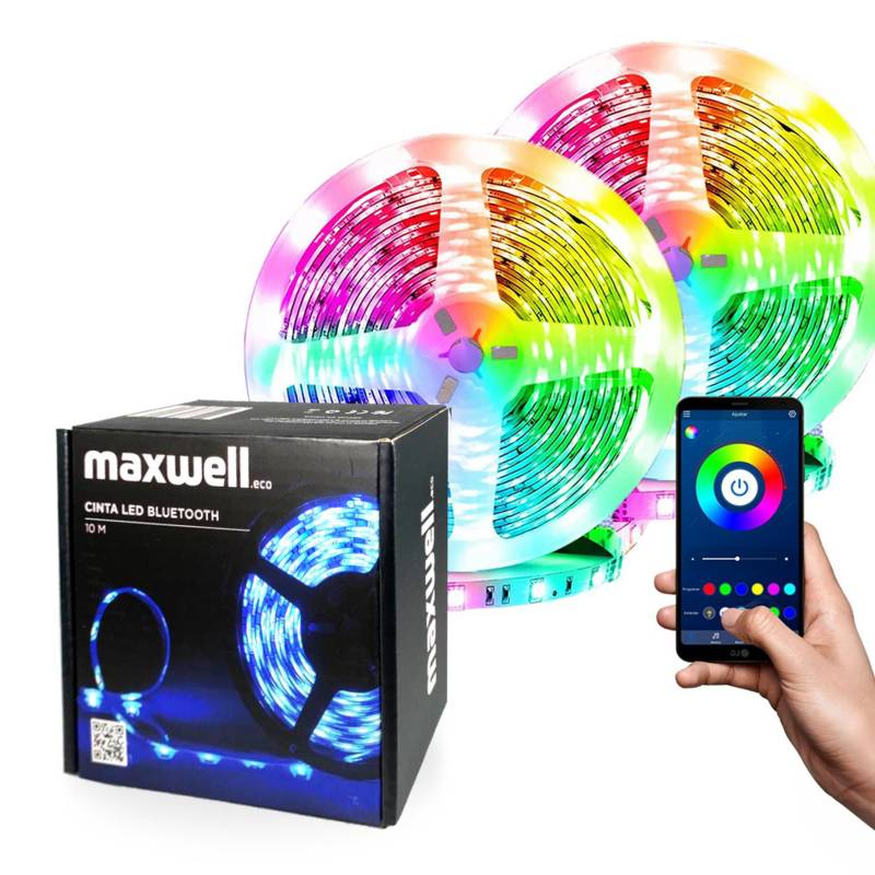 MAXWELL Tira Cinta Luces Led Rgb Bluetooth 10 Metros Total +conector