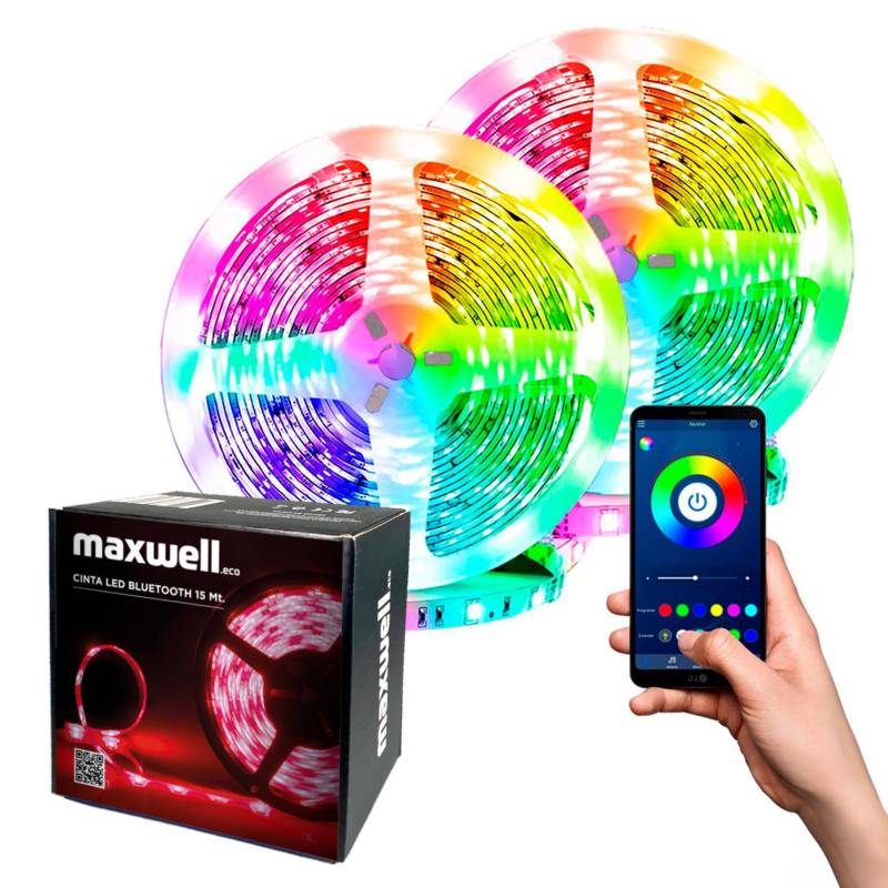 MAXWELL - Tira Cinta Luces Led Rgb Bluetooth 15 Metros Total +conector
