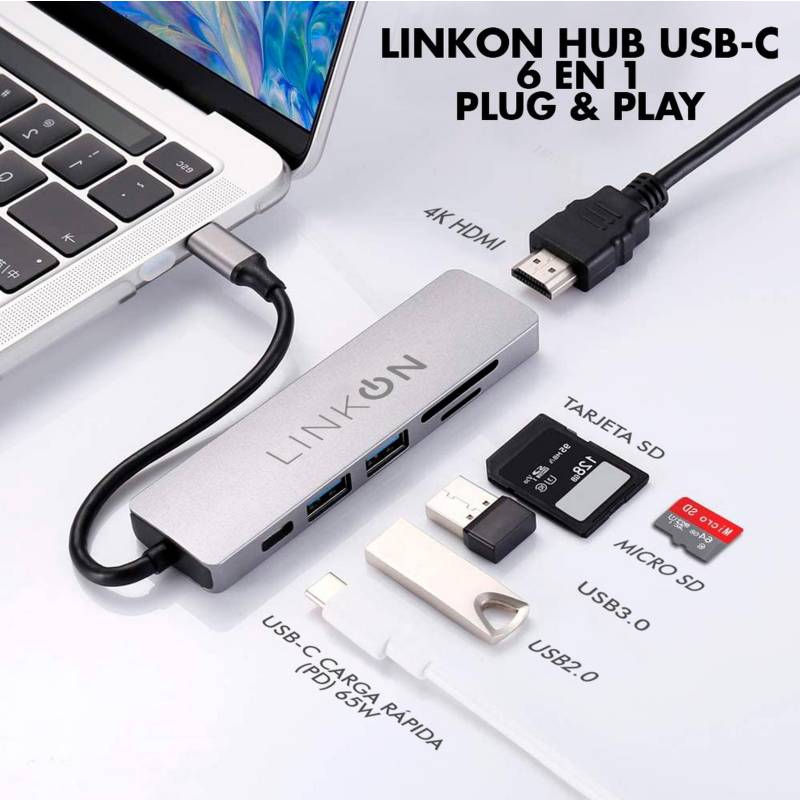 LINKON Hub Adaptador Usb Tipo C 6 En 1 Para Mac Macbook Windows