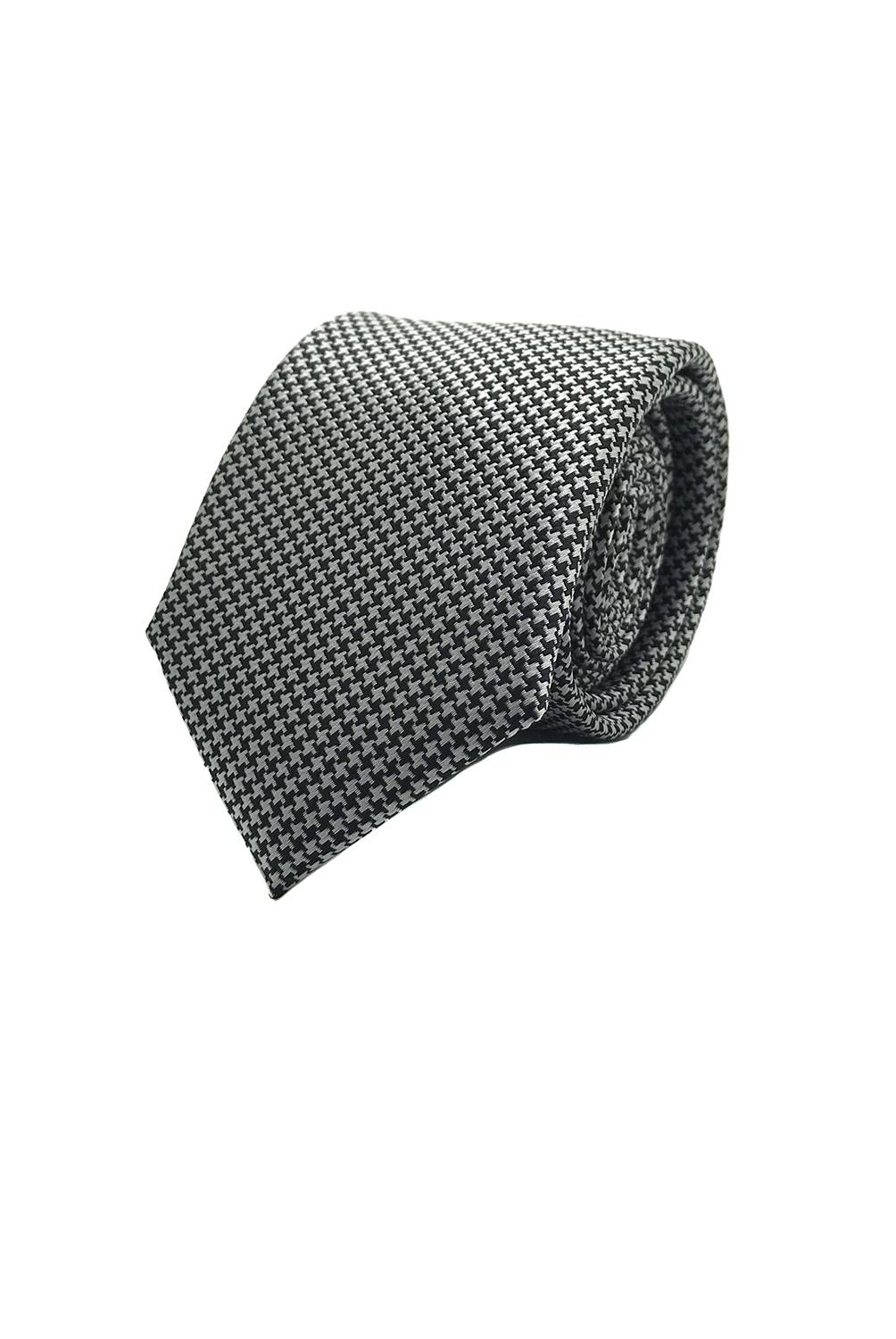 BASEMENT - Corbata Negra Cuadro Blanco Microfibra 7 Cm