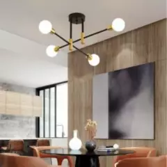 GENERICO - Lámpara de techo moderna de 4 focos - Negro y Dorado