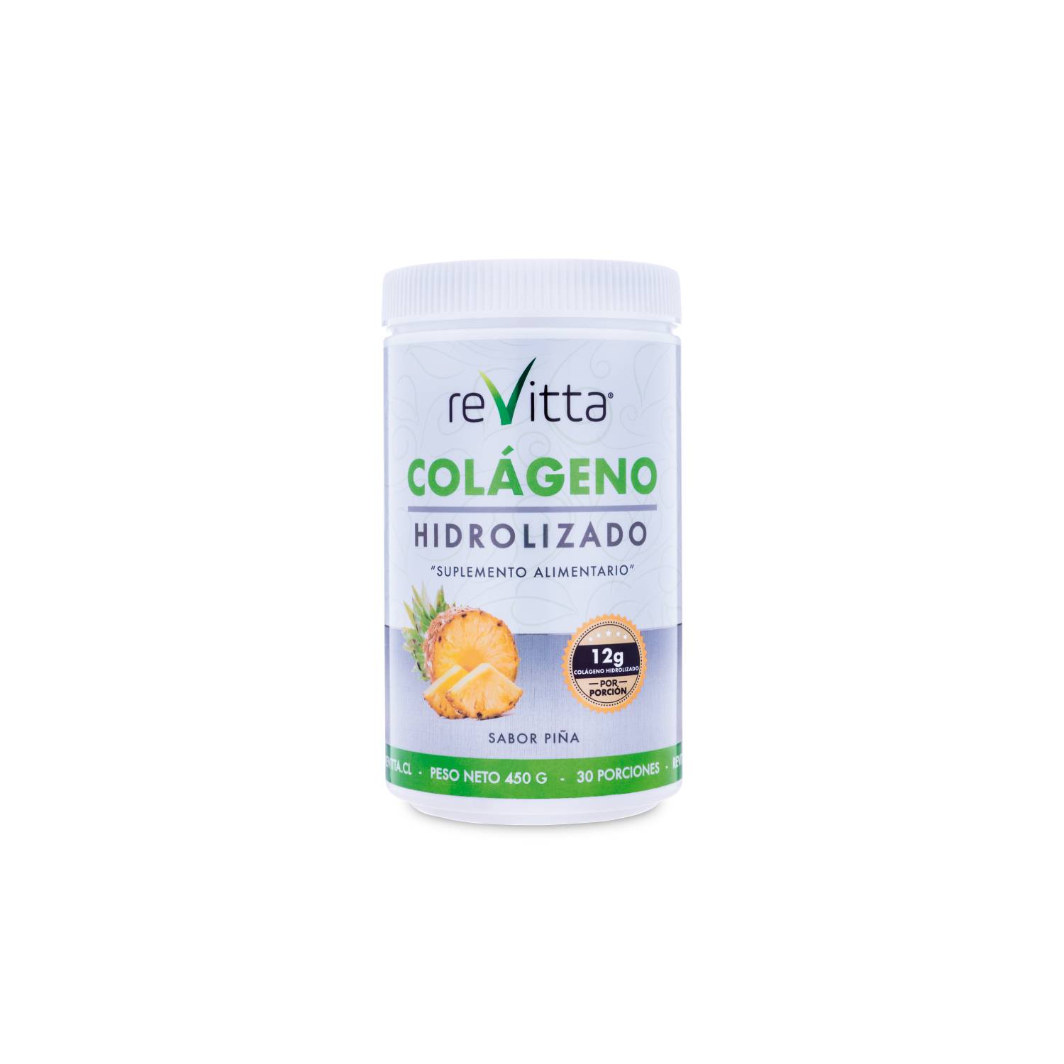 REVITTA WELLNESS Colágeno Hidrolizado + Vitaminas sabor piña 450 grs 30  servicios 