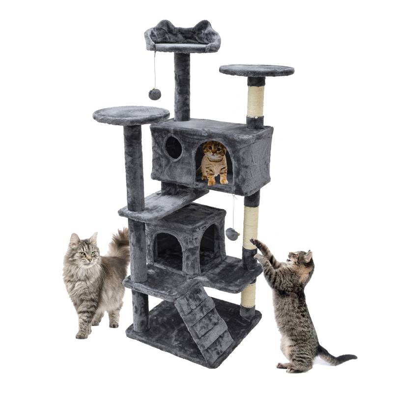 SAMBA - Torre Rascador Samba para Gatos con 2 Cajas Plegables Gris