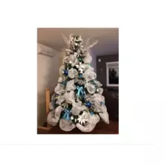 GENERICO - Malla Cinta Navidad Azul Plata 15Cm Decoración de Arbol