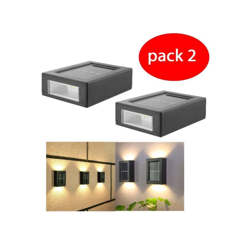 Pack X 2 Lampara Solar 6 Led Exterior Aplique De Muro