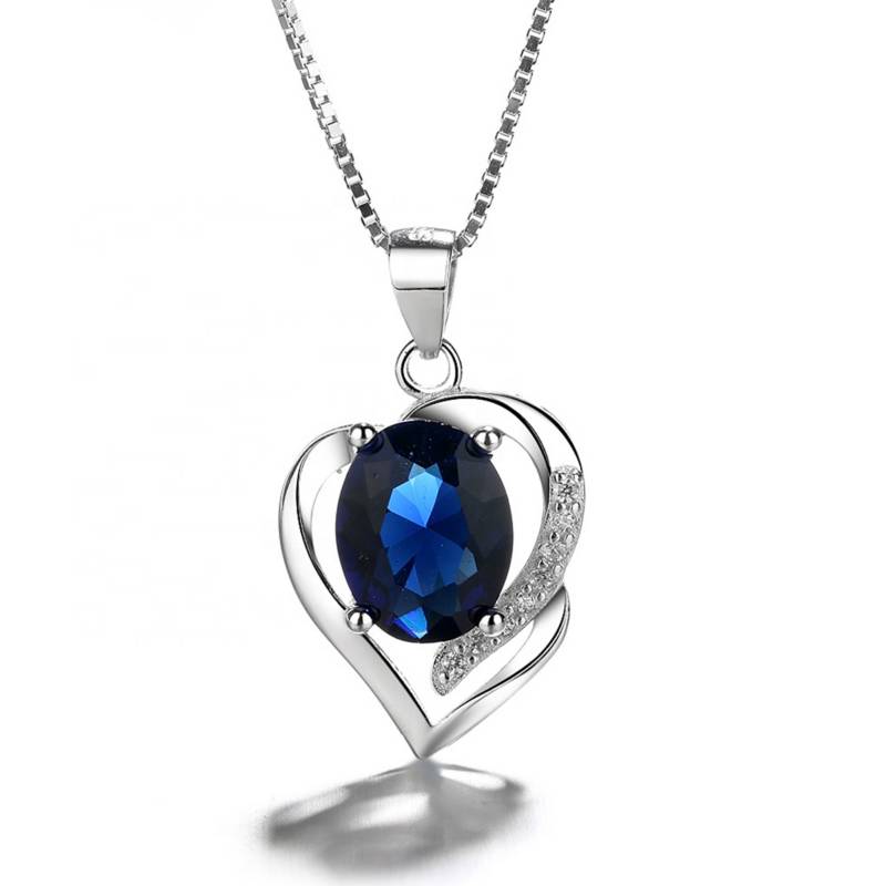 GENERICO - Collar Con Colgante Plata 925 Corazón Circón Azul Elegante Joya Mujer