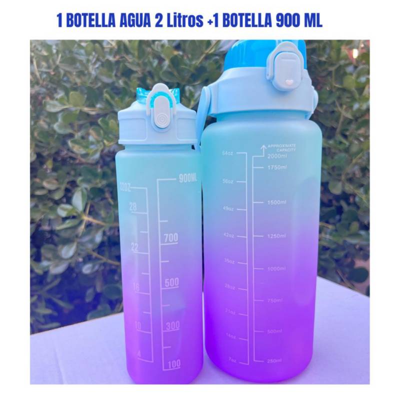 GENERICO - Pack 2 Botella de Agua Motivacional Celeste ( 2L - 900ML)