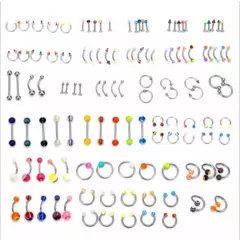 GENERICO - Set Lote 110 Piercing Acero / Acrilico Diferentes Colores