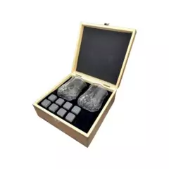 GENERICO - Whiskey Stones Set Granito Chill Dos Vasos Whiskey Caja Madera
