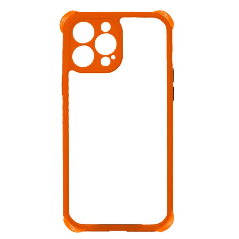 JOICO - Carcasa Para iPhone 13 Pro Transparente Borde Naranja Con Protección de Cámara