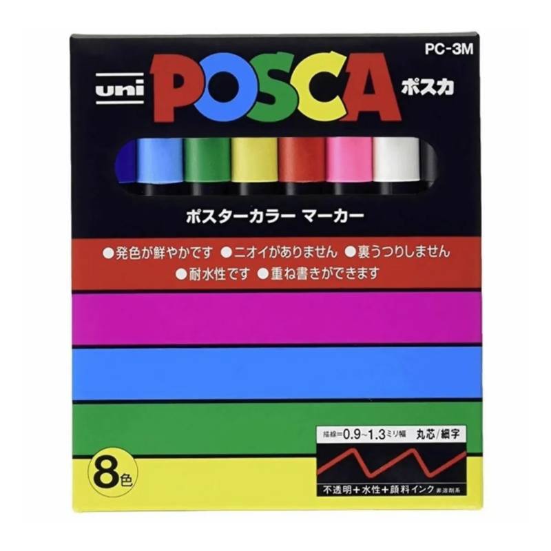 UNI POSCA - Set 8 Marcadores - Uni Posca 3M Pintura Acrílica Japones