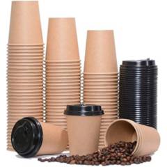 KRAFT - Vaso Cafe + Tapa Compostable 100% Ecológico 8 oz (240 cc) Pack 50 Unid