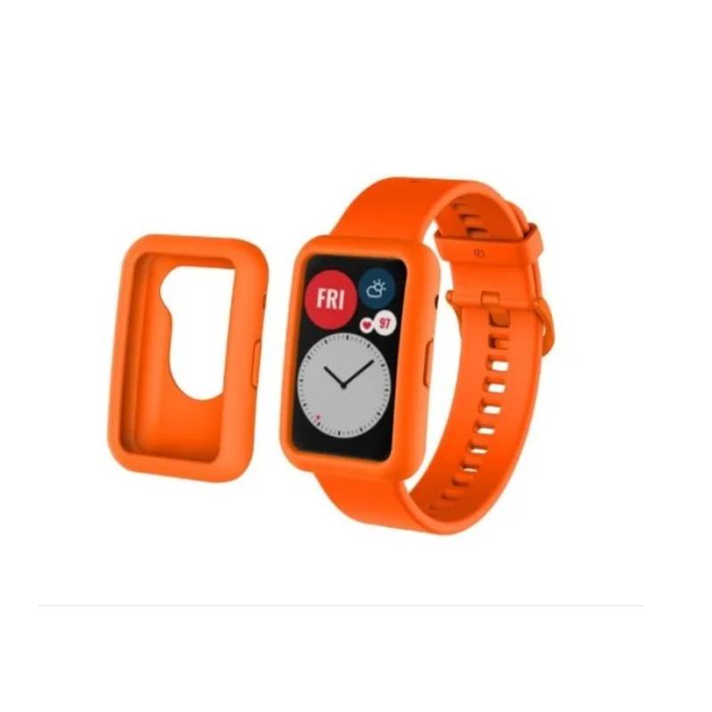GENERICO - Pack Carcasa  Correa Silicona Para Smartwatch Huawei Fit- NARANJA