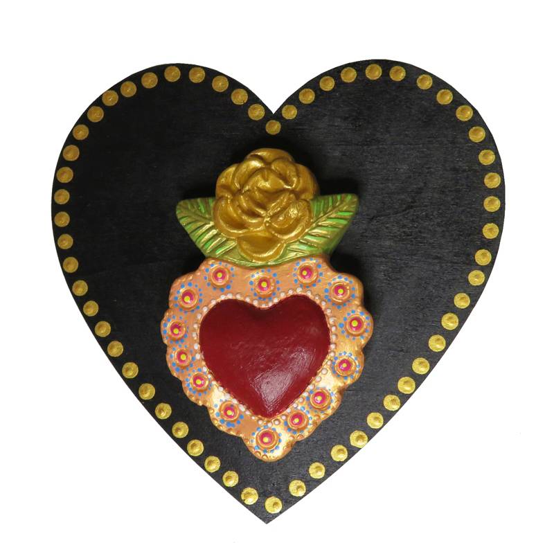 CREA TALLER - Cuadro corazón flor decorativo de cerámica naranjo