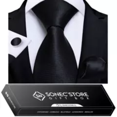 SONEC - Corbata Seda Hombre en caja regalo con paño y colleras a elección