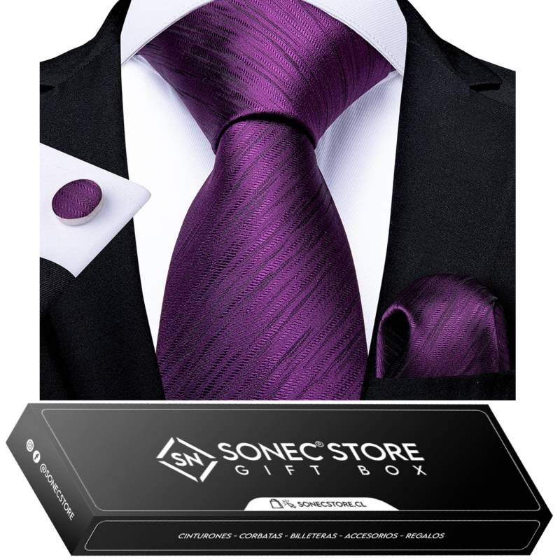 SONEC - Corbata Seda Hombre en caja regalo con paño y colleras a elección