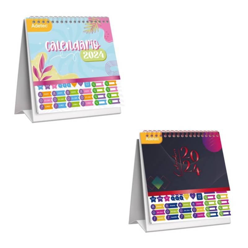 ADETEC - 2 Calendarios De Escritorio  Diseño Oficina + Stickers 