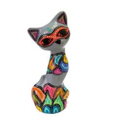 CREA TALLER - Gato decorativo de cerámica pintado a mano Gris